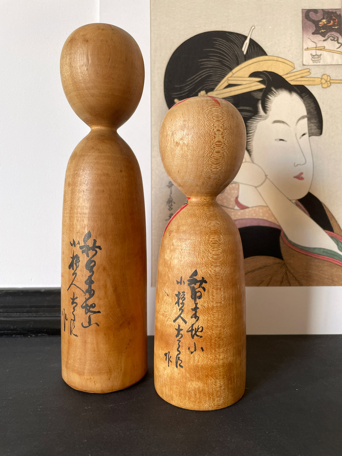 Set of two traditional Kijiyama kokeshi dolls