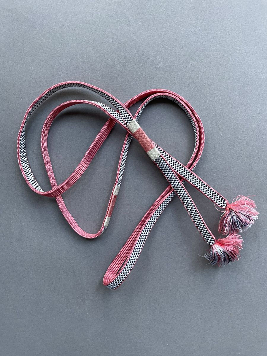 Vintage silk woven cord (obijime) in blue and pink