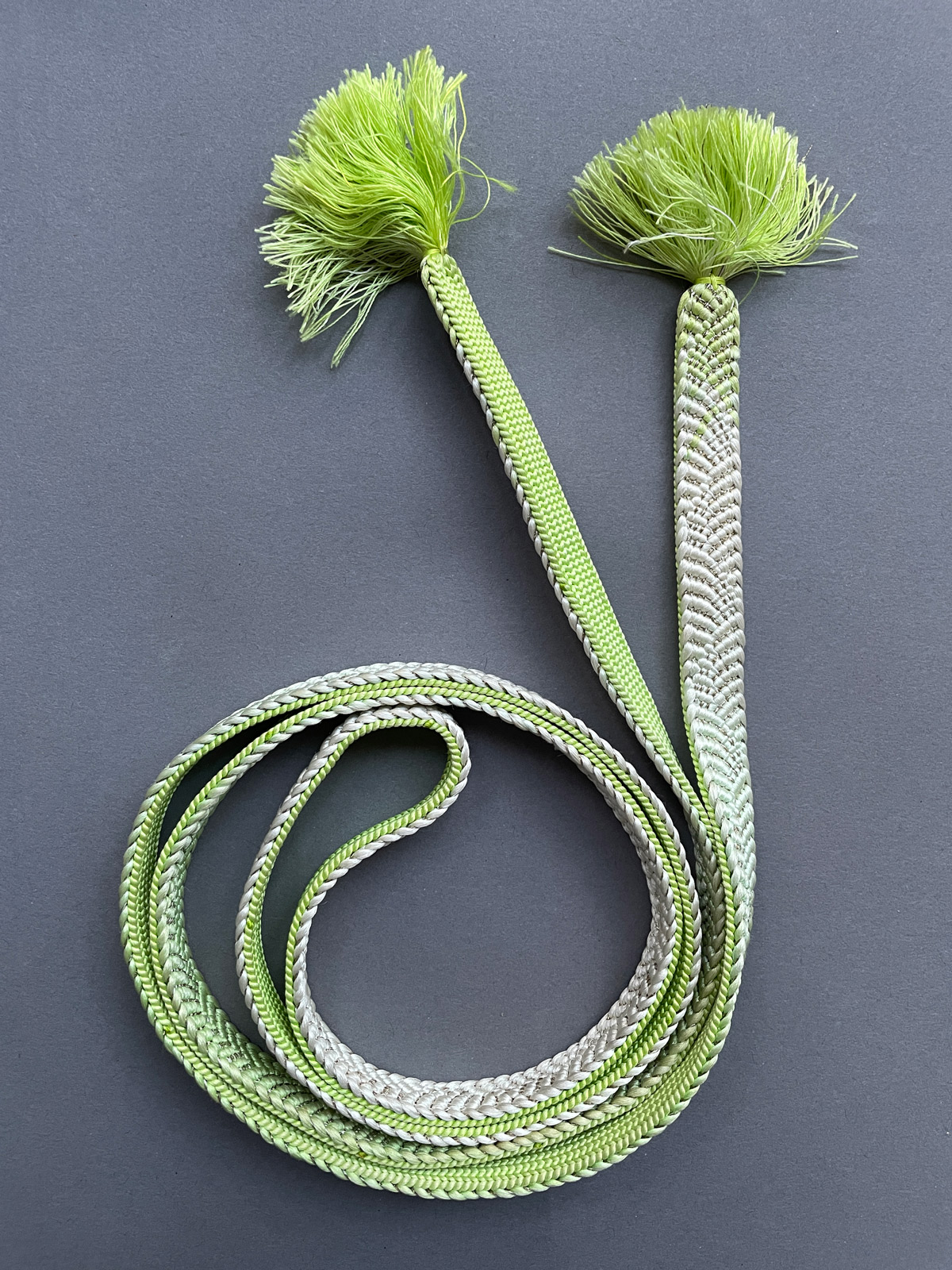Thick green-white silk obijime cord
