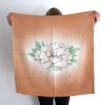 Silk furoshiki with white flower design on coral color