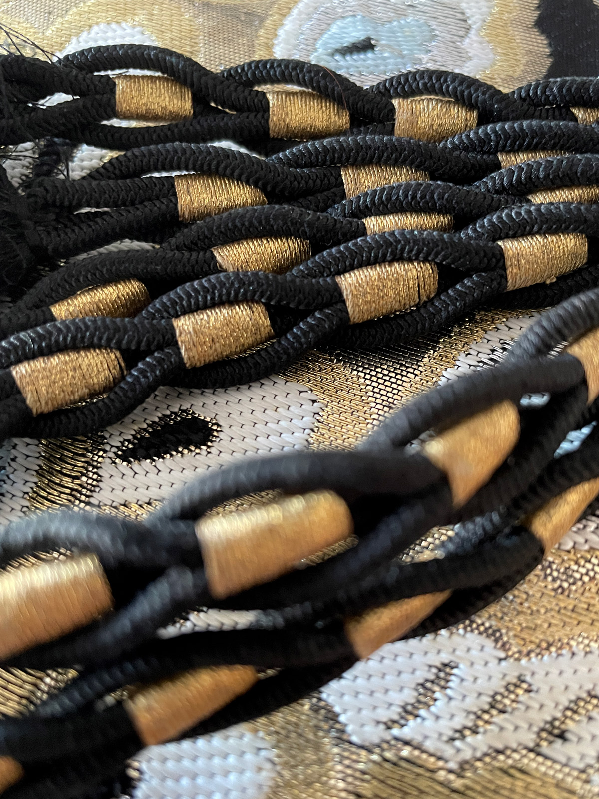 Vintage handmade silk cord in black and gold