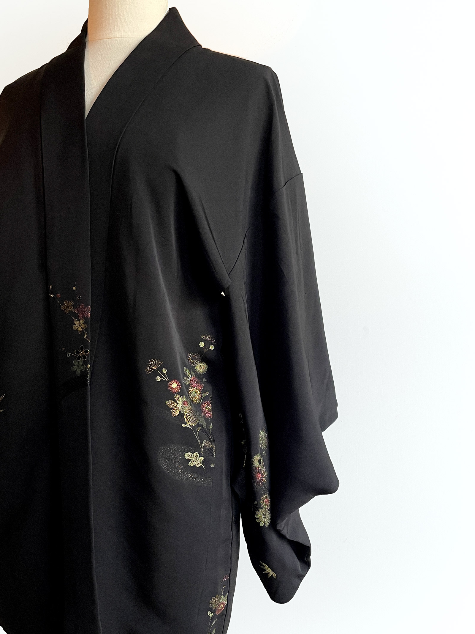 Naoko – black silk Kimono Jacket with multi-colored woven details