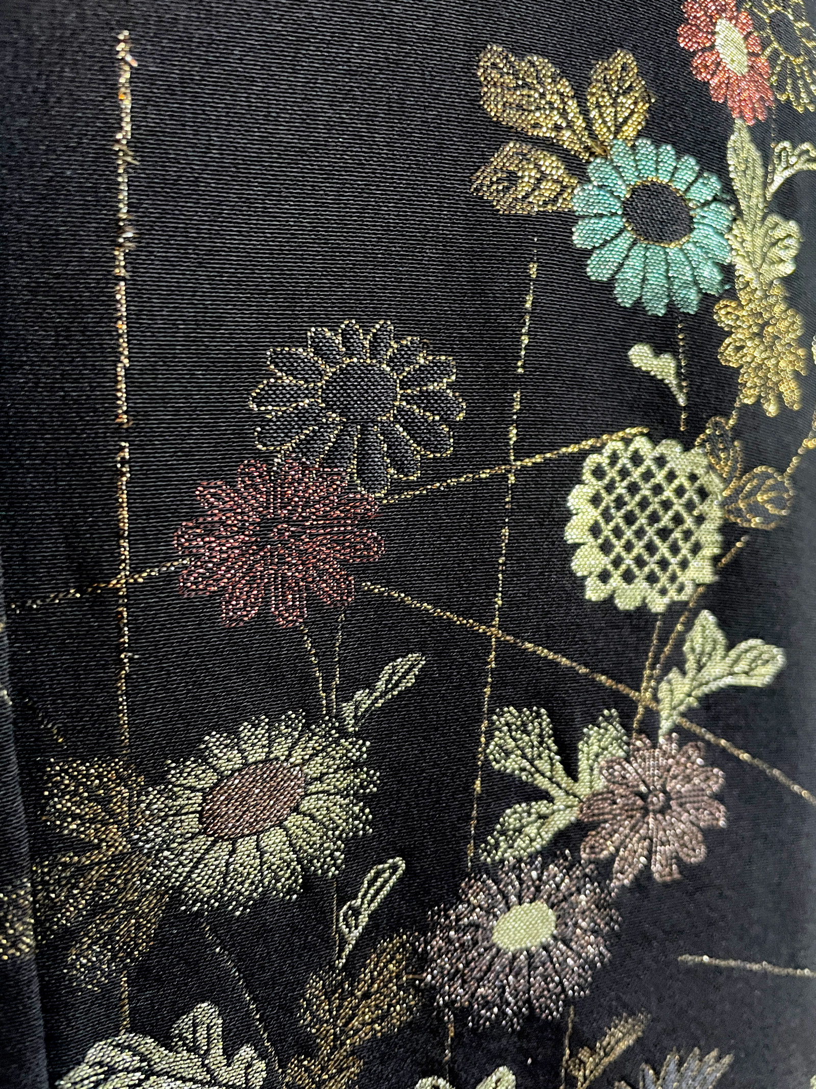 Naoko – black silk Kimono Jacket with multi-colored woven details