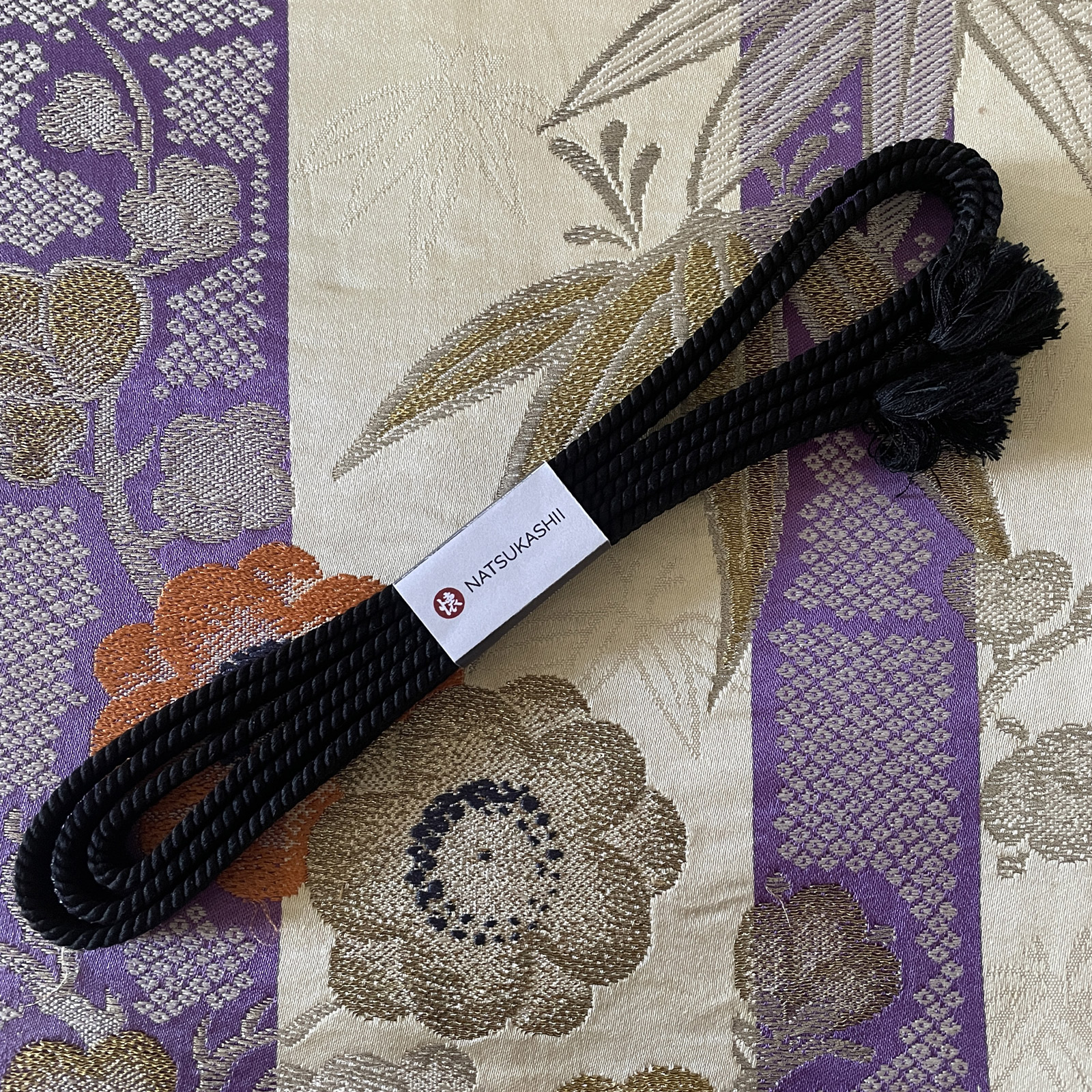 Handmade silk black cord (Obijime)