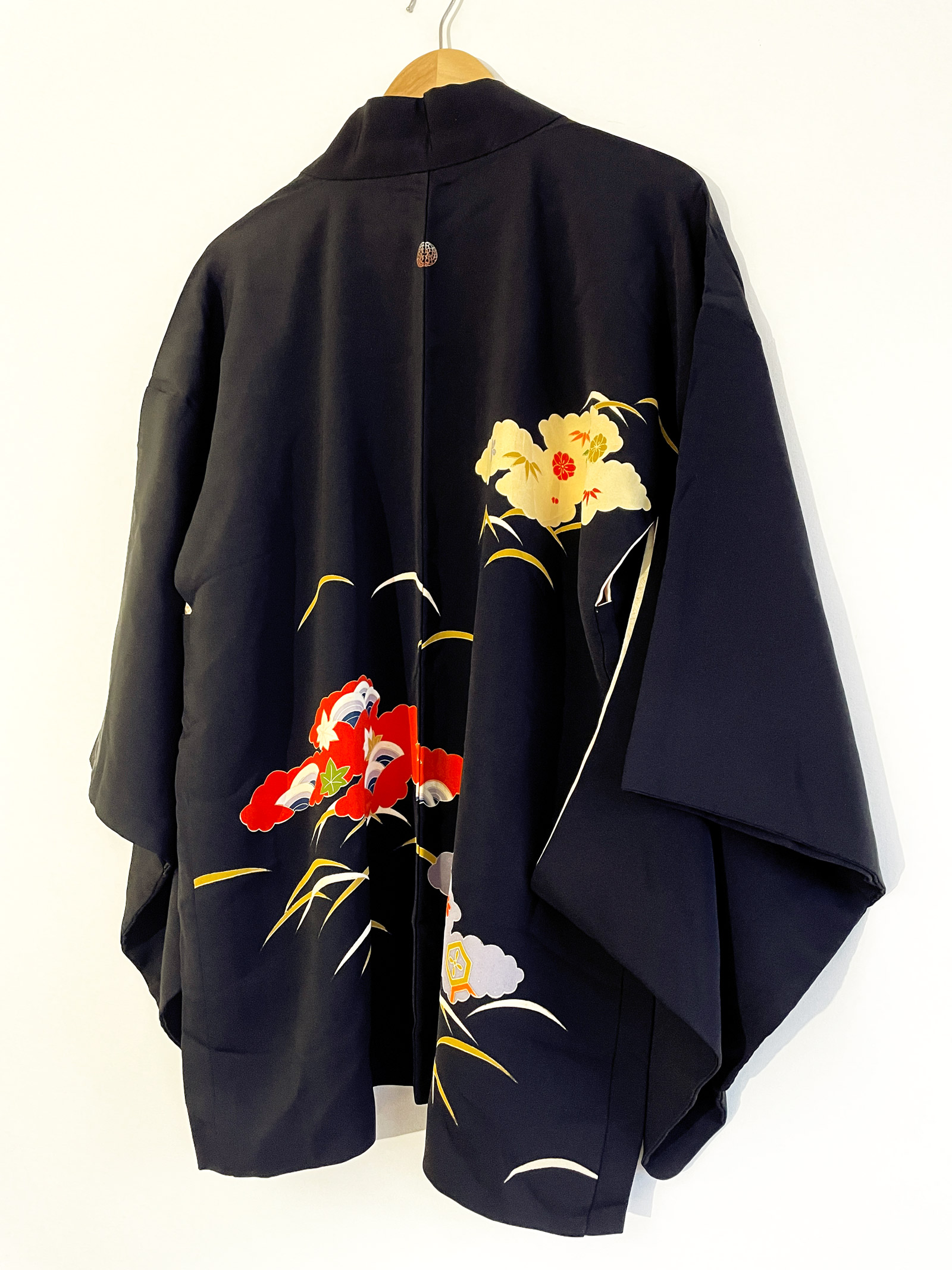 Chiyoko – black silk Haori (Kimono jacket) with colorful design