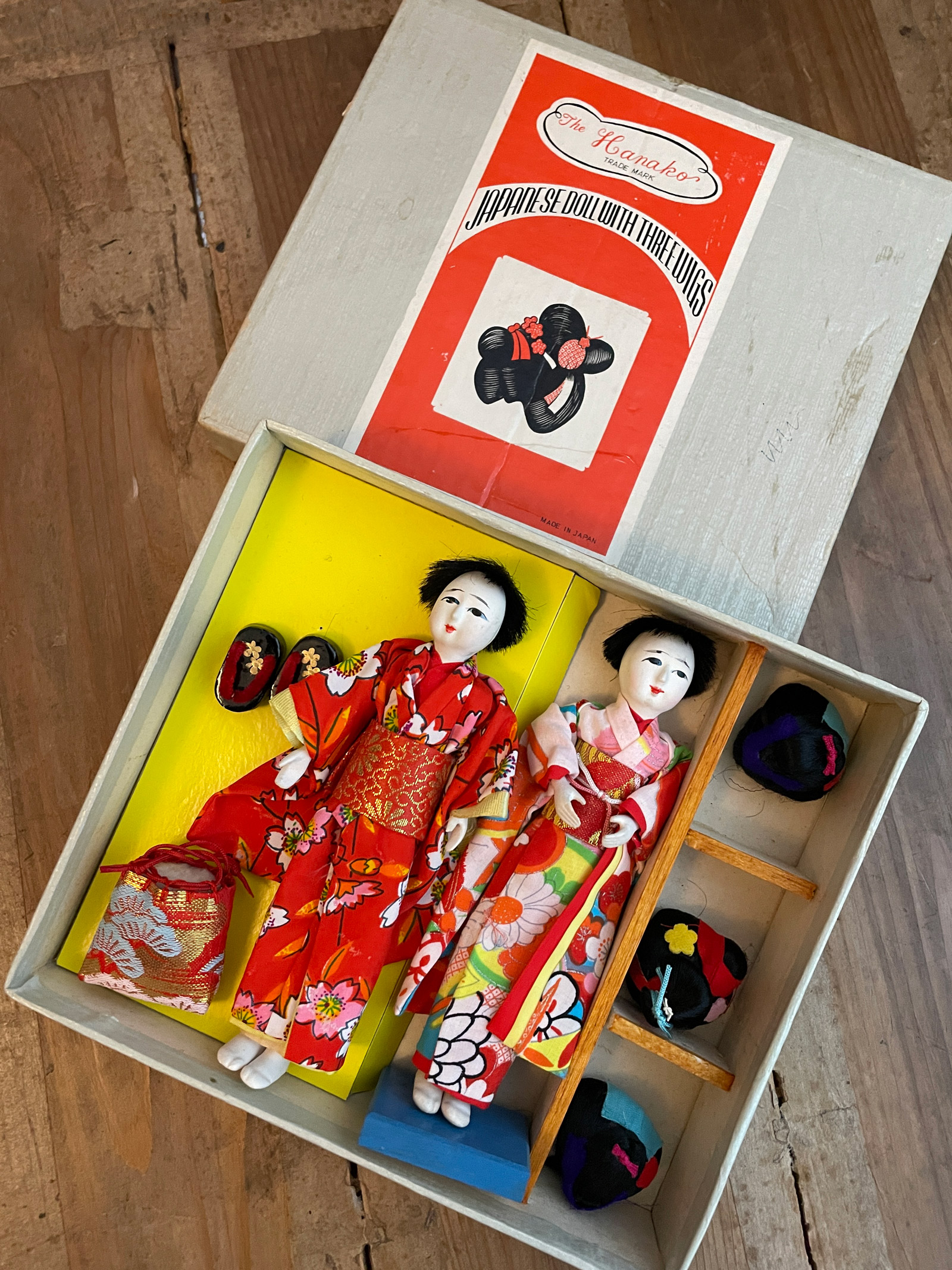 1960s Hanako dolls with 3 wigs