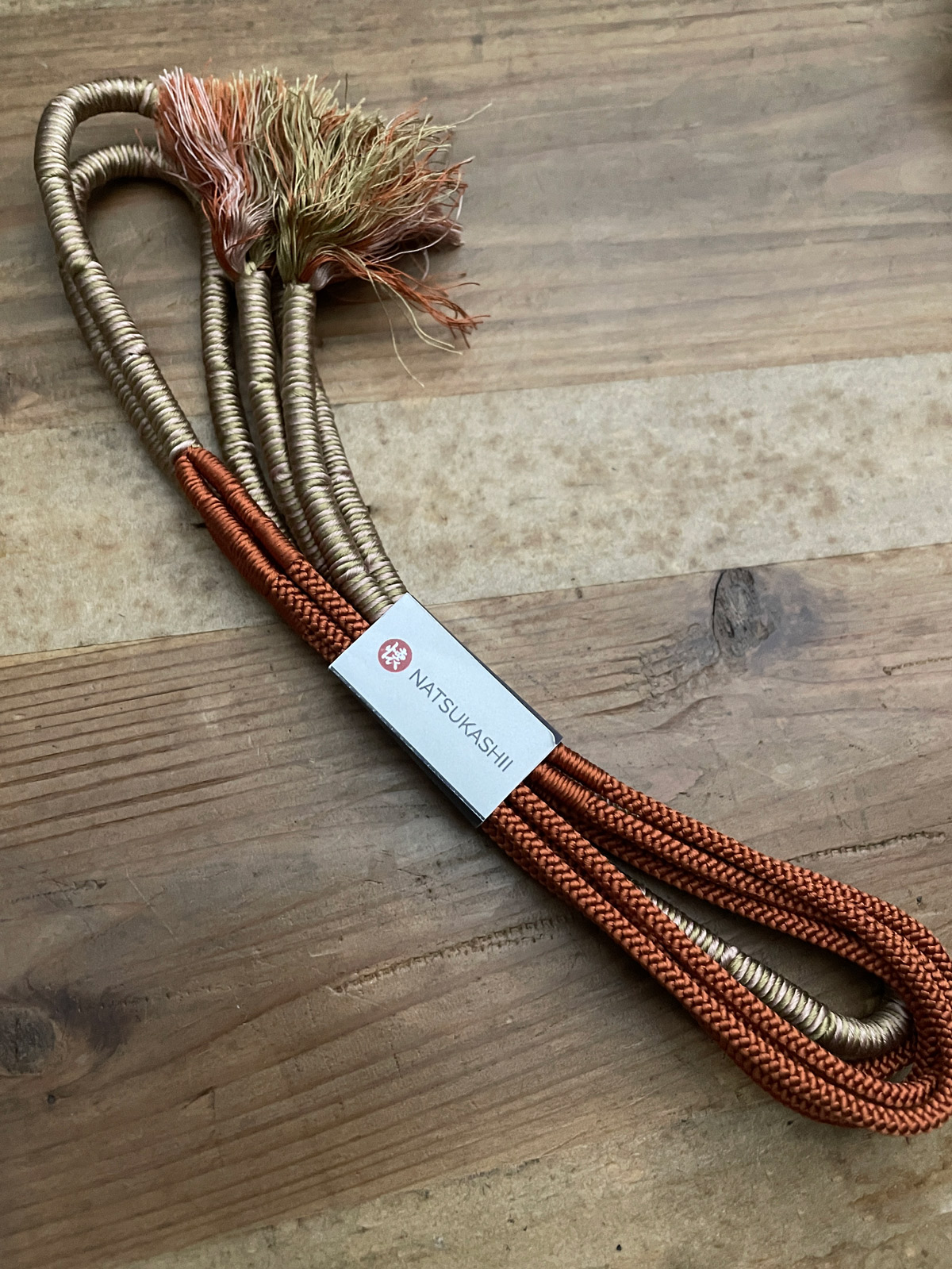 Silk Obijime, double cord in terra brown