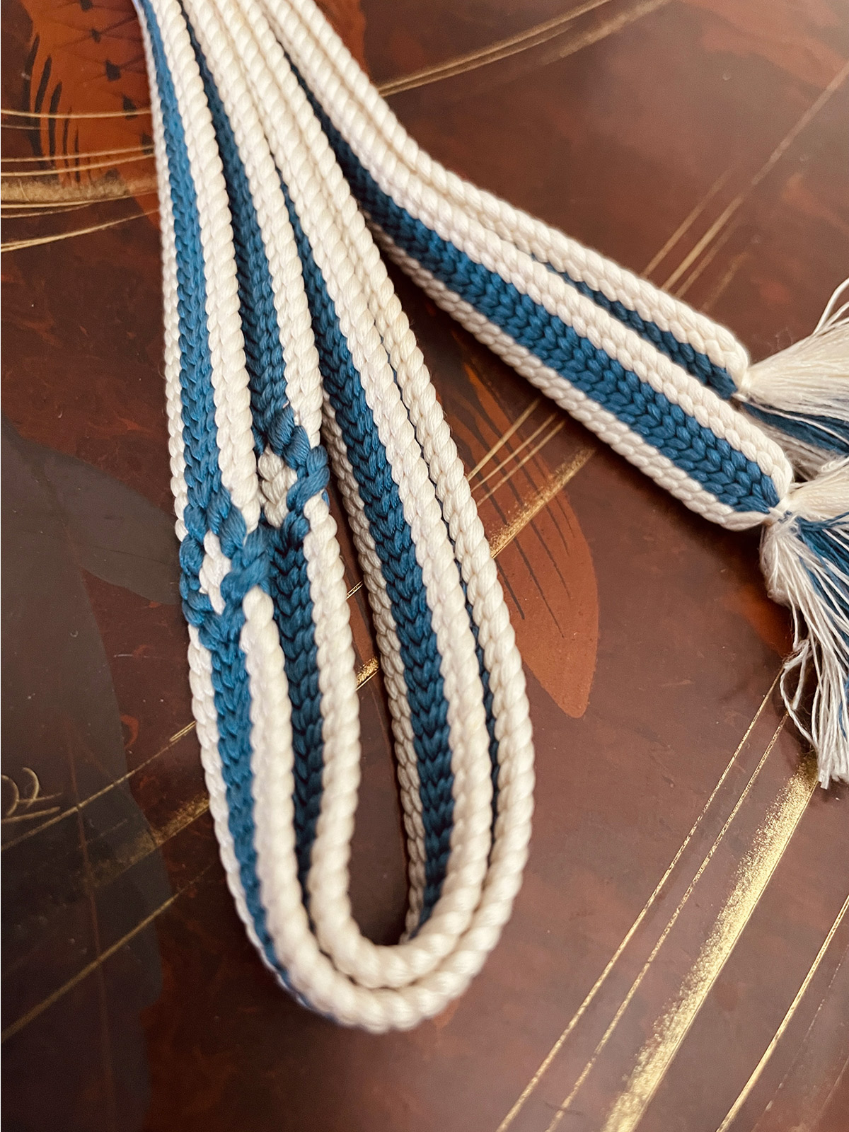 Silk Obijime belt cord in denimblue