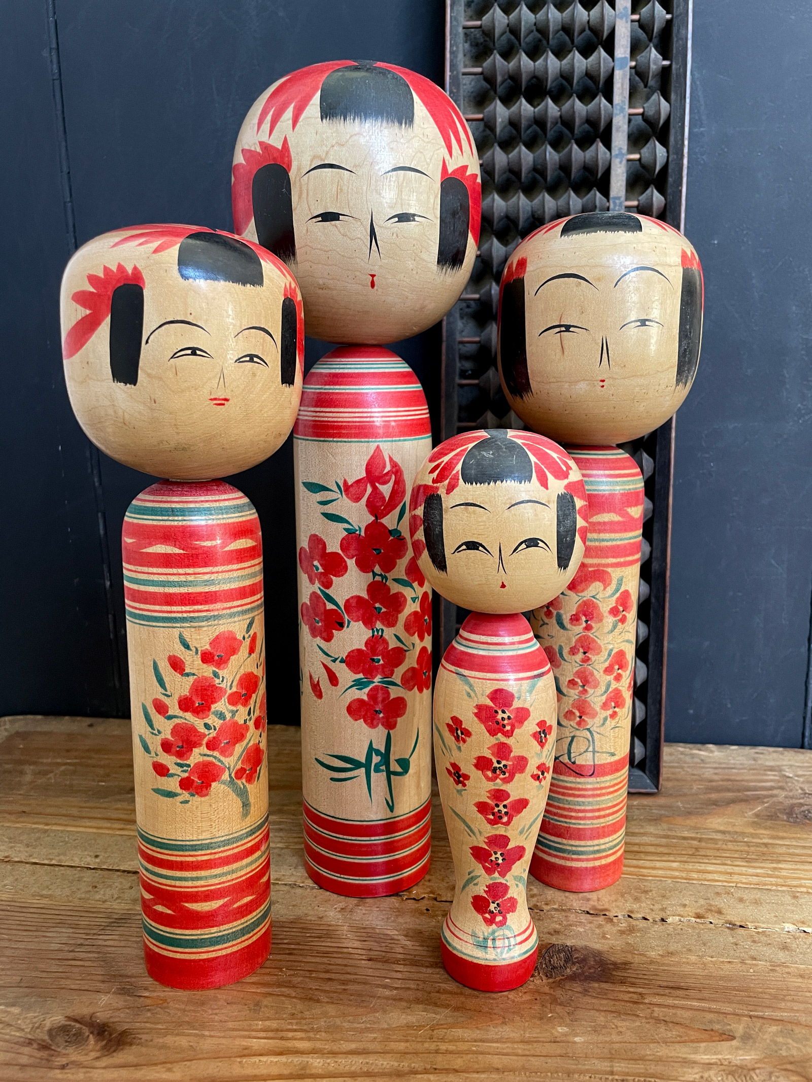 Vintage Yamagata-Style Kokeshi Doll Set