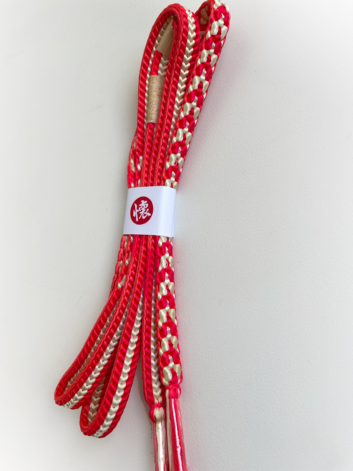 Silk Obijime cord in neonred and beige – unused