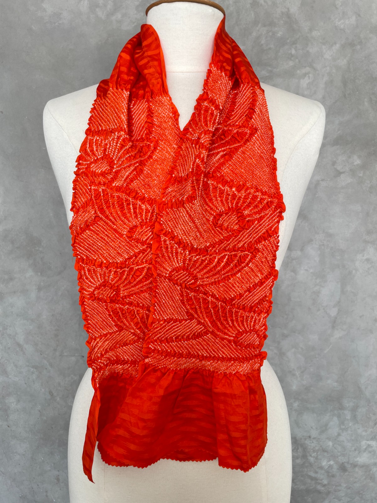 Vintage silk scarf – Red orange Shibori