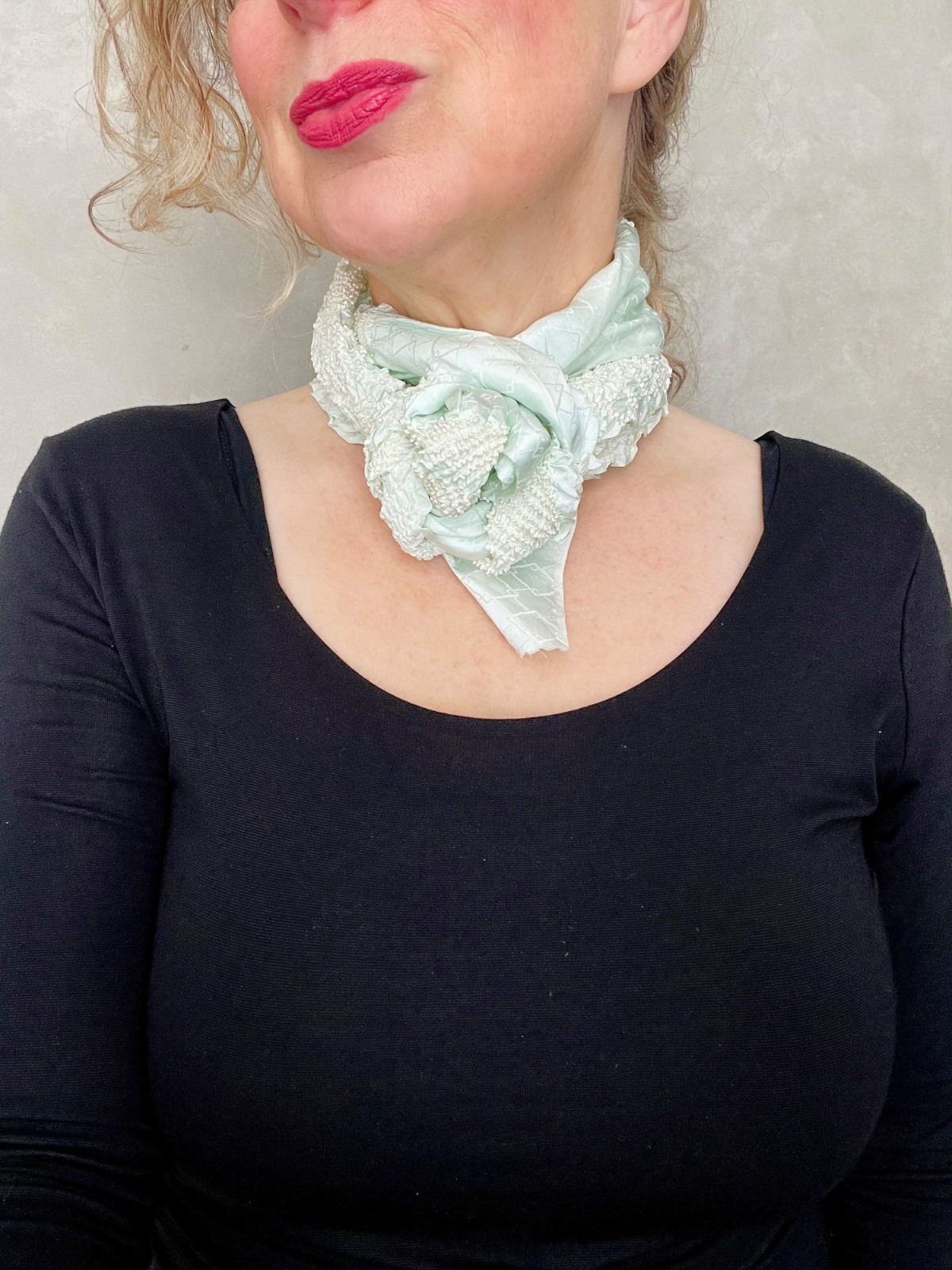 Vintage silk scarf – icy blue Shibori