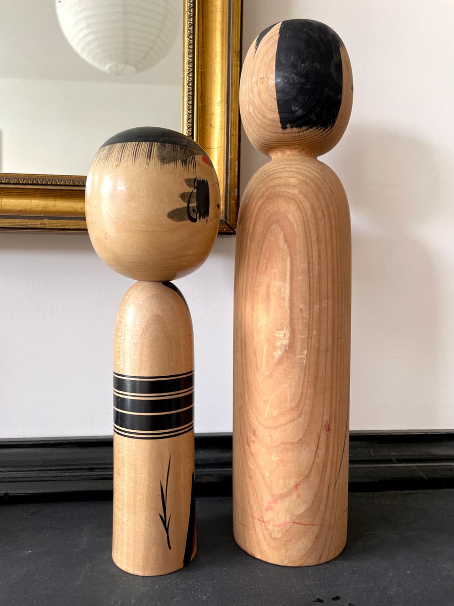 Vintage Kokeshi dolls in Yajirō and Matagoro style
