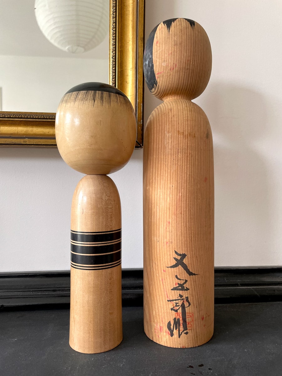Vintage Kokeshi dolls in Yajirō and Matagoro style