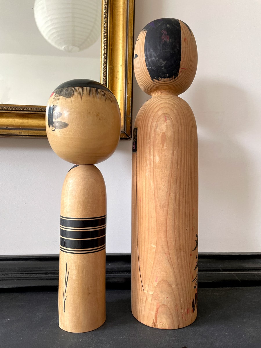 Vintage Kokeshi dolls in Yajirō and Matagoro style