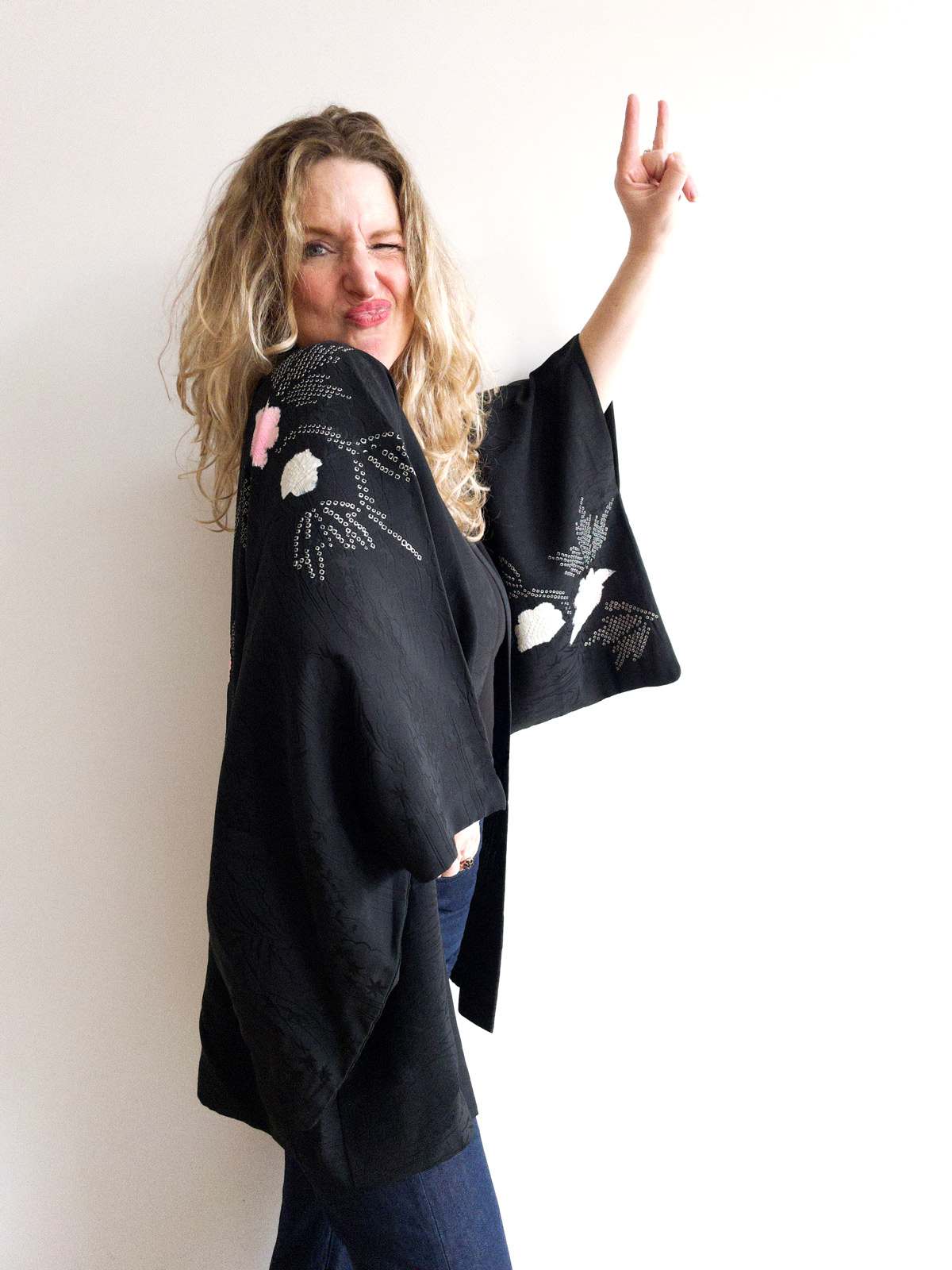 kimono netherlands, natsukashii, nederland, haori, silk, black, shibori, vintage, hallelujah