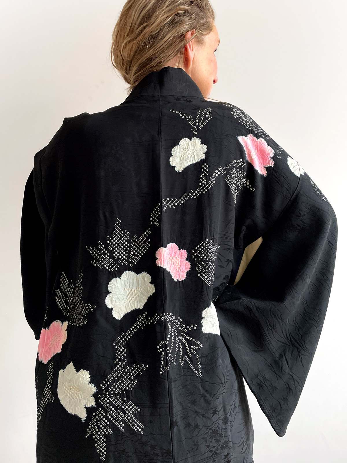 kimono netherlands, natsukashii, nederland, haori, silk, black, shibori, vintage, hallelujah