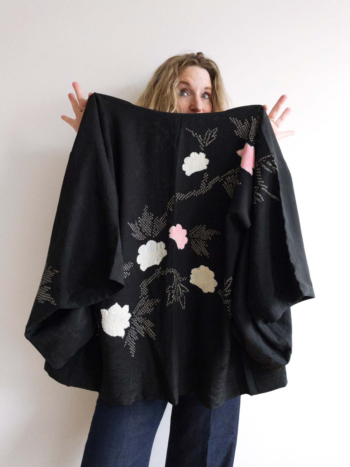 kimono netherlands, natsukashii, nederland, haori, silk, black, shibori, vintage, hallelujah