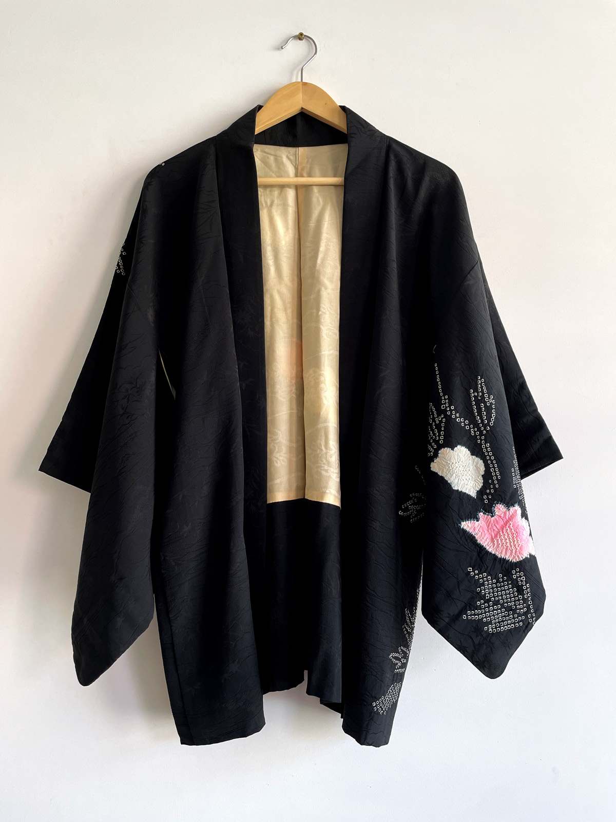 kimono netherlands, natsukashii, nederland, haori, silk, black, shibori, vintage, hallelujah