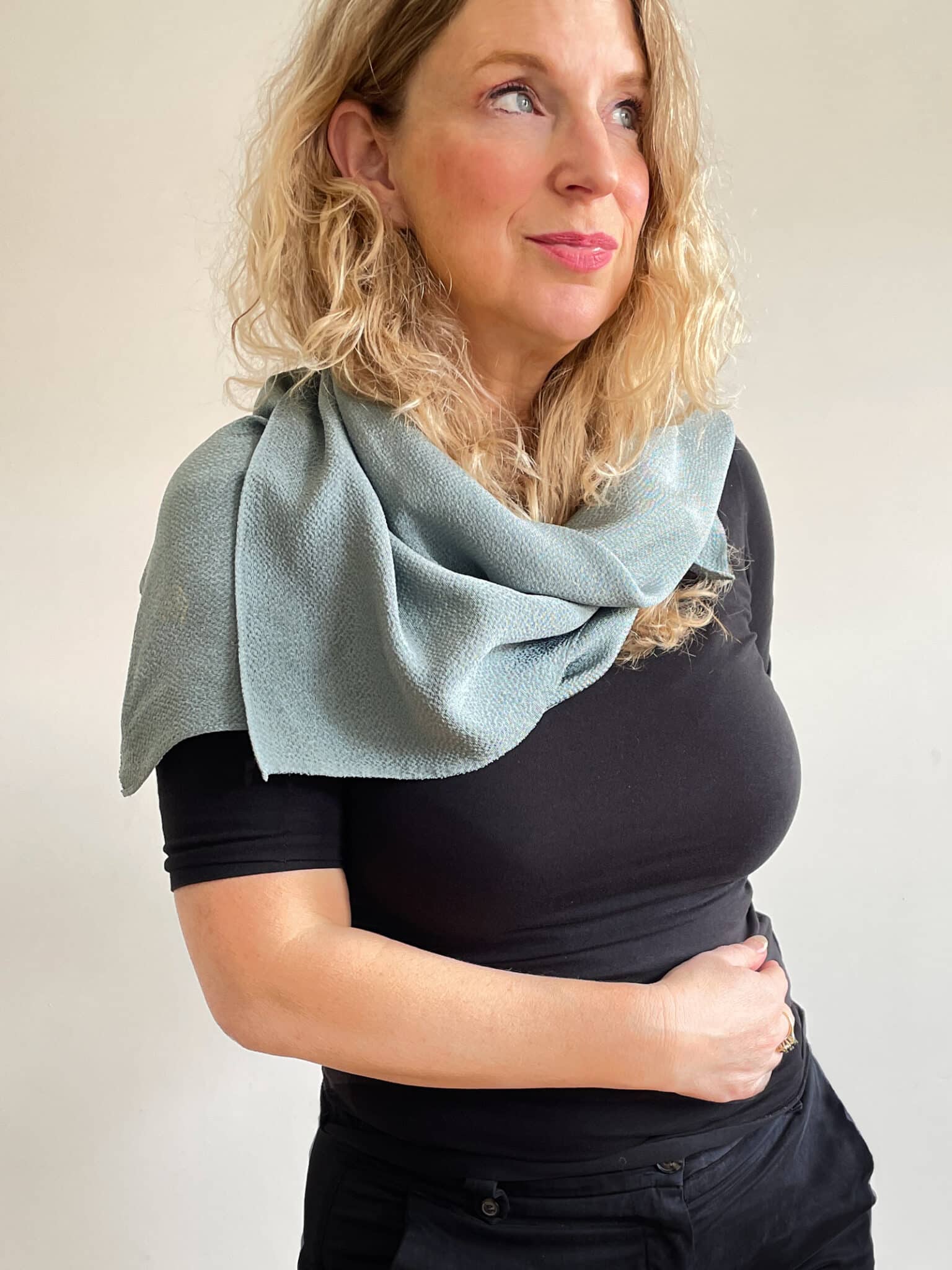 Vintage Chirimen silk Furoshiki in blue-green