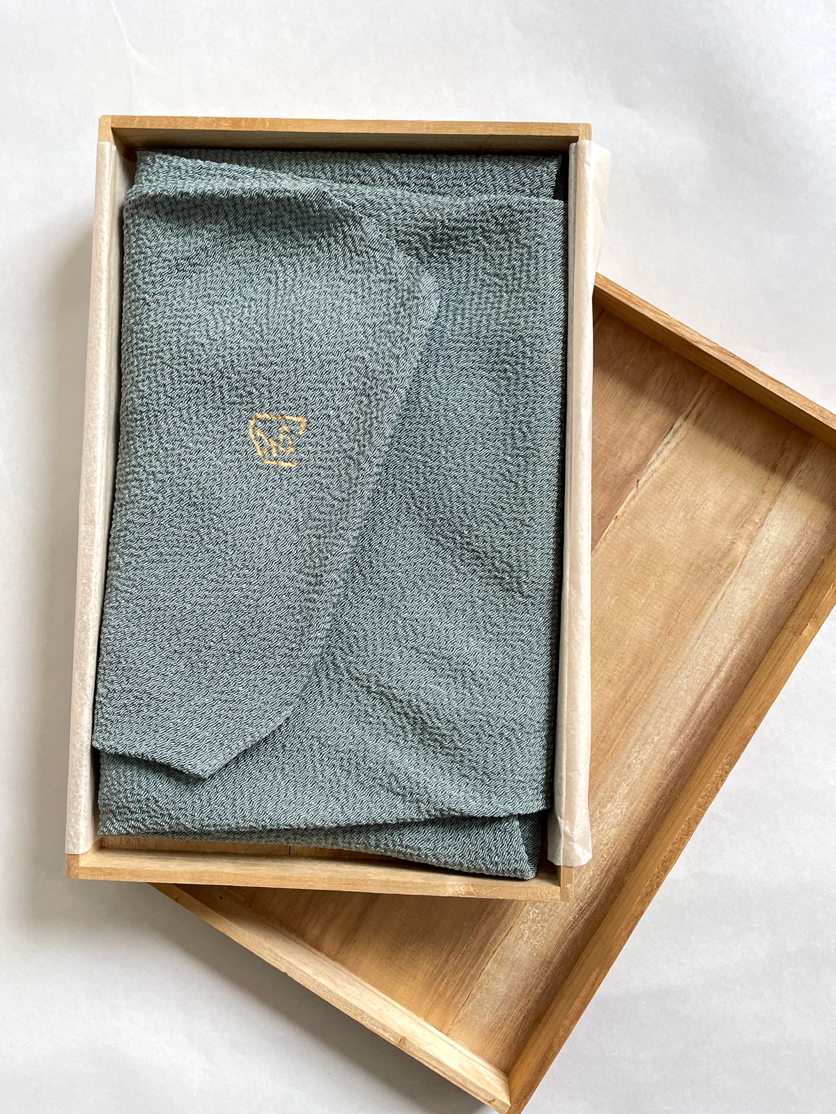 Vintage Chirimen silk Furoshiki in blue-green