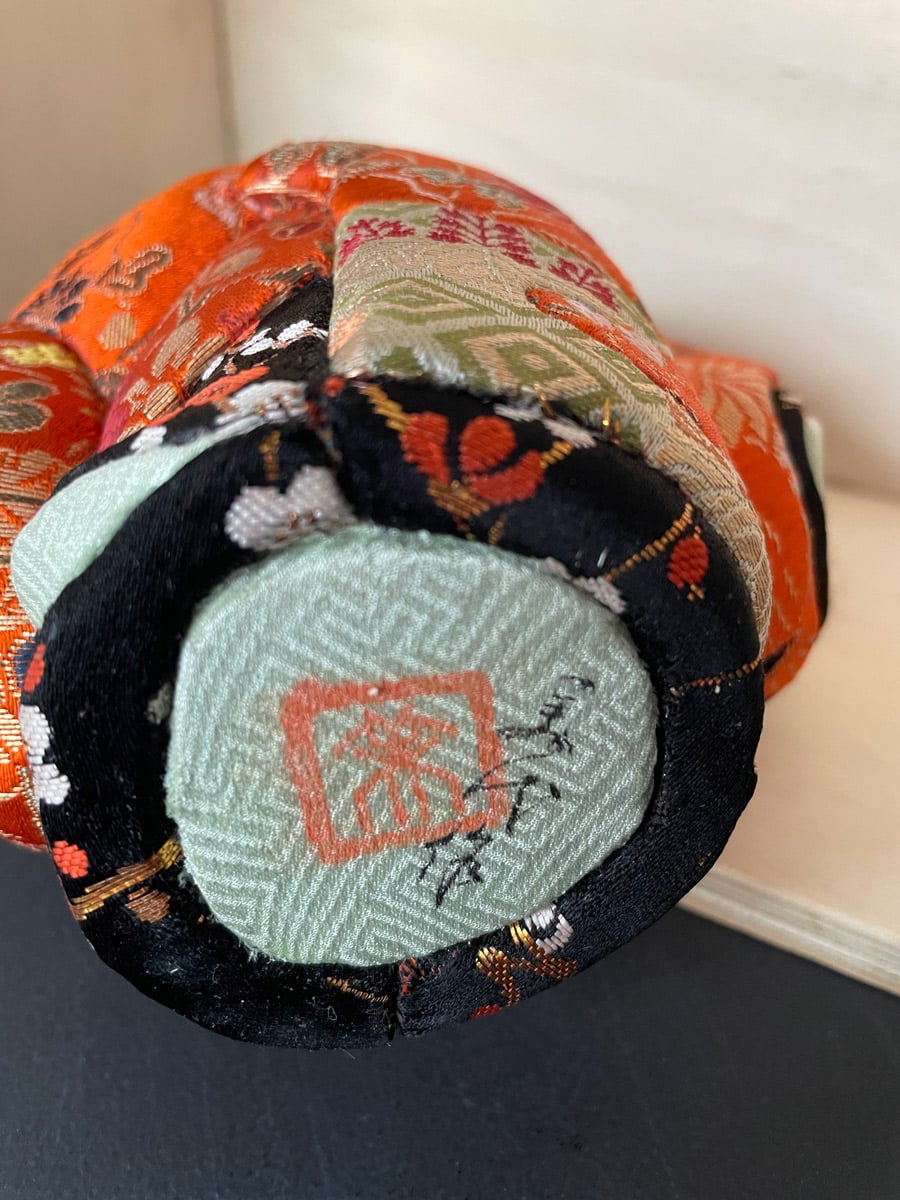 Vintage handcrafted Kimekomi doll girl in silk kimono Japan