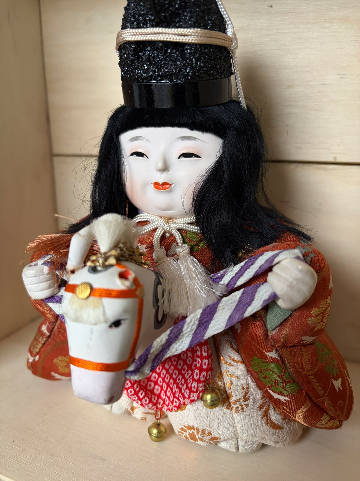 Vintage handcrafted Kimekomi doll with horse