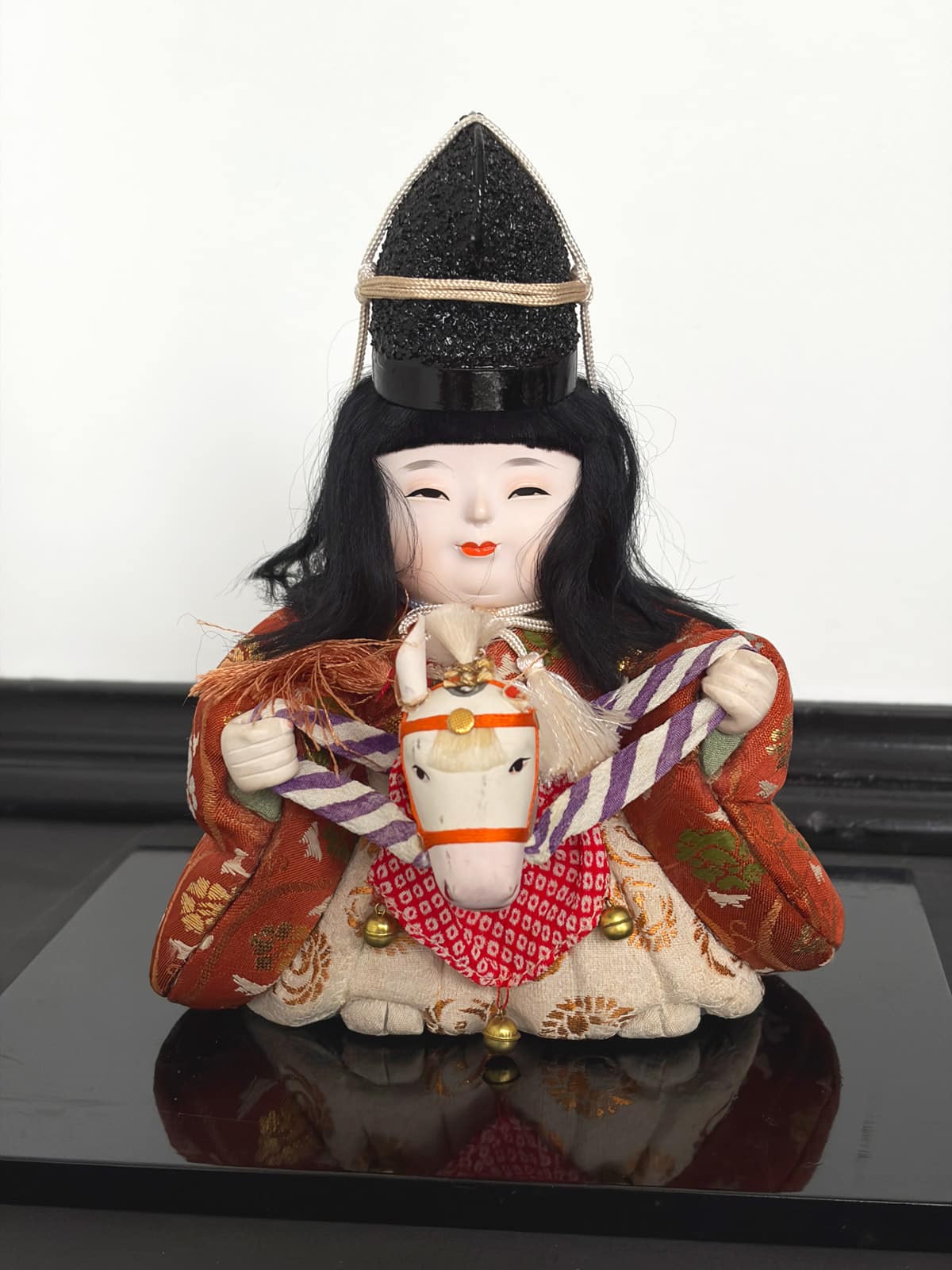 Vintage handcrafted Kimekomi doll with horse
