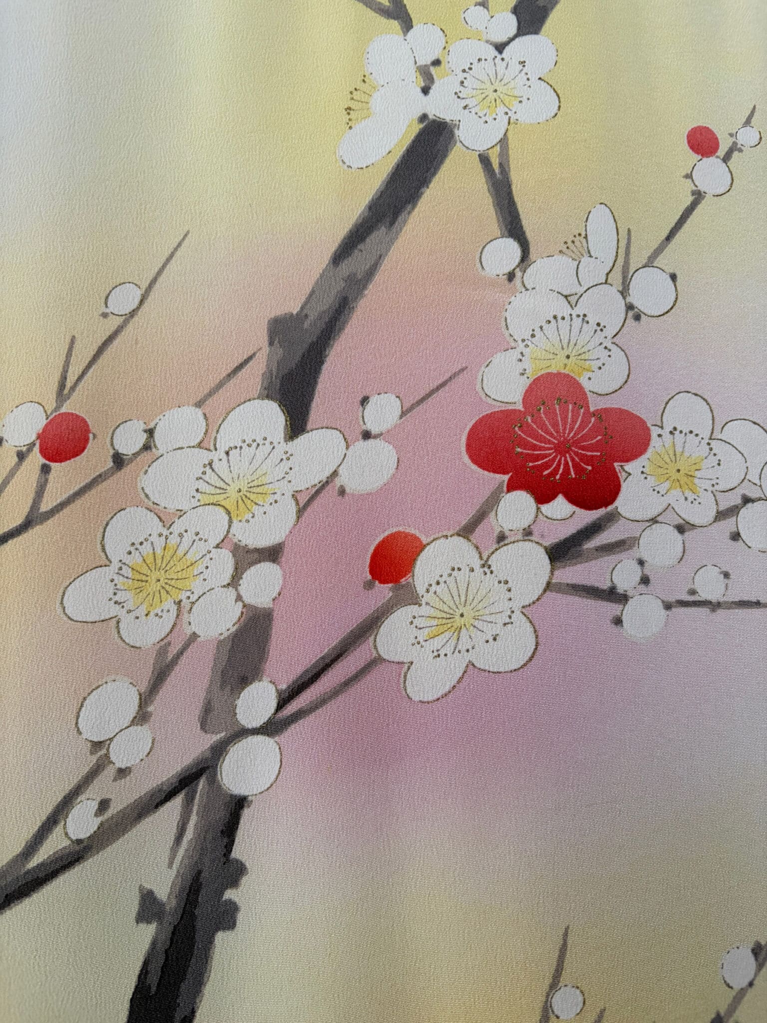 UME – vintage silk Furisode Kimono with plum blossom design in pastel shades
