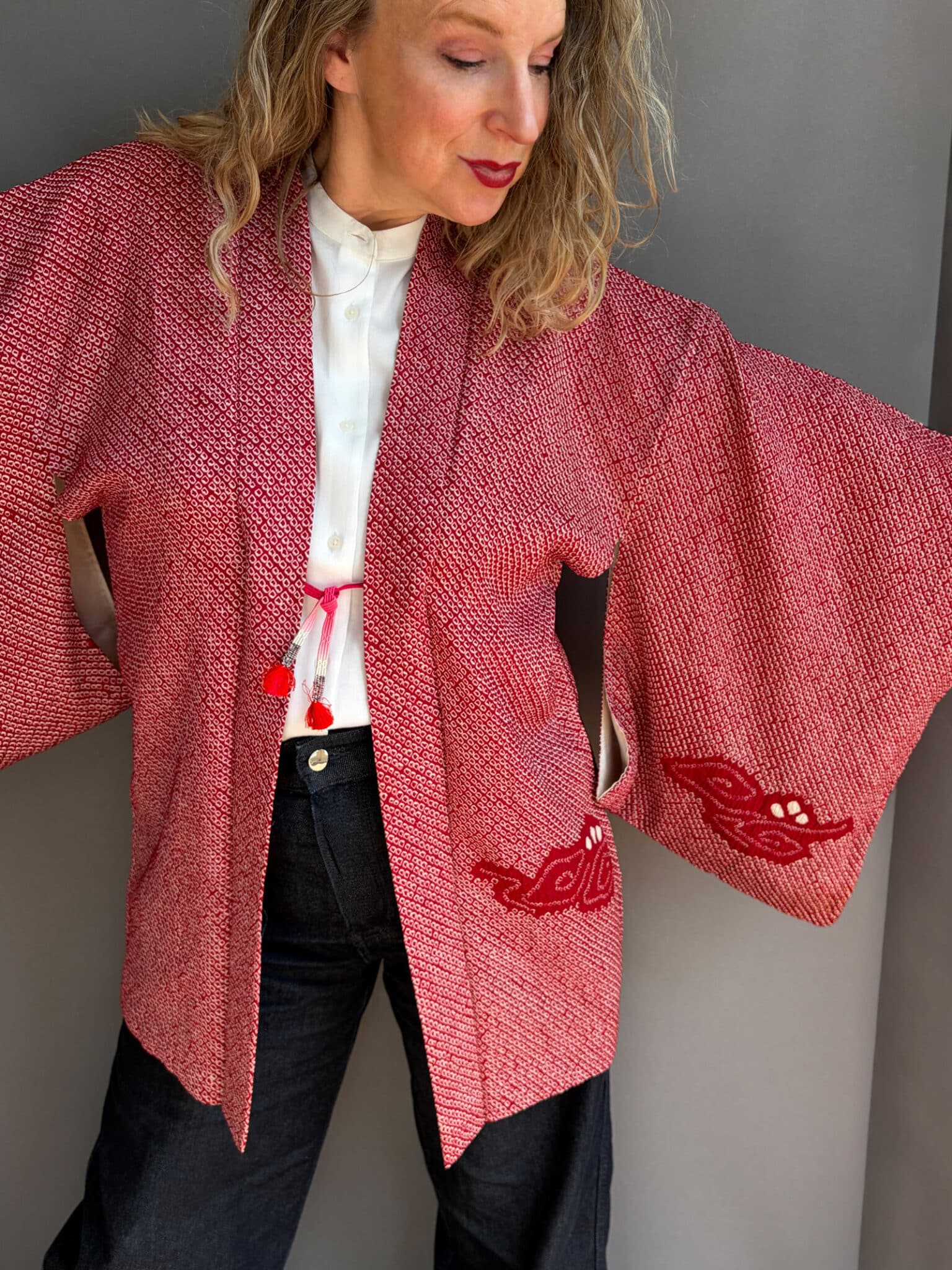 MAYA – silk red Shibori Haori ~ SOLD