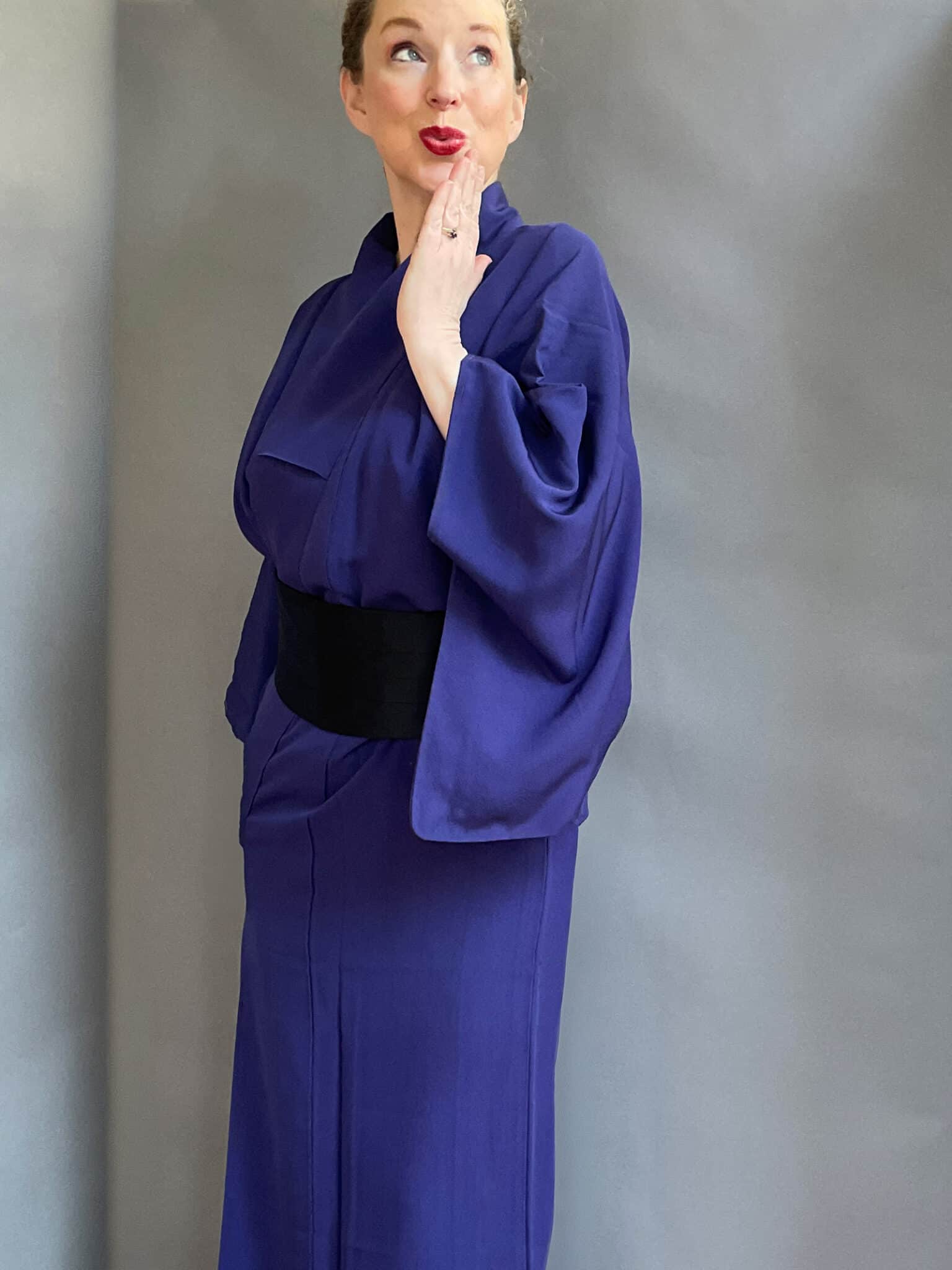 Vintage silk iromuji Kimono in traditional royal blue