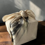 Vintage silk Furoshiki with handpainted Sumi-e design