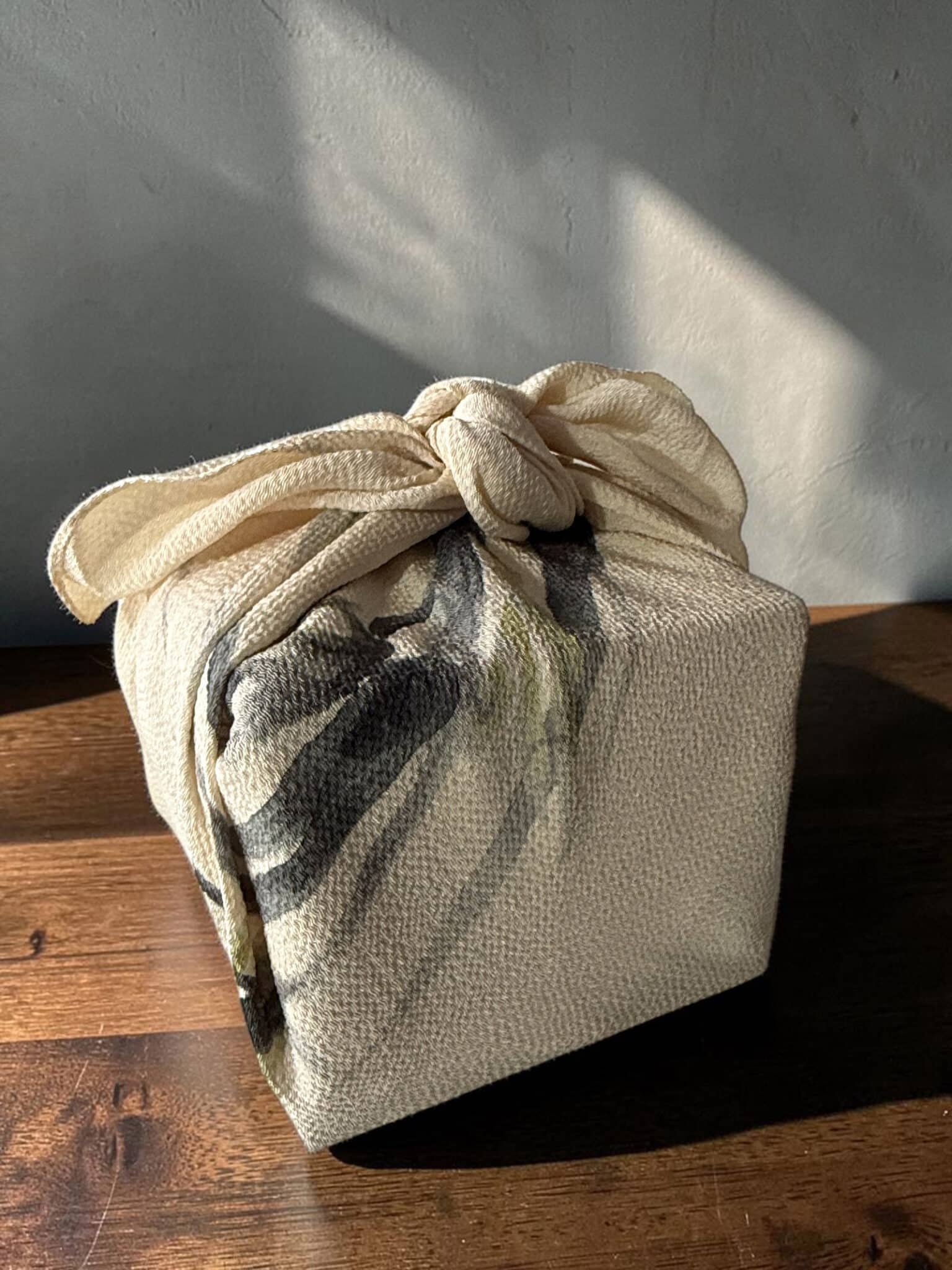 Vintage silk Furoshiki with handpainted Sumi-e design