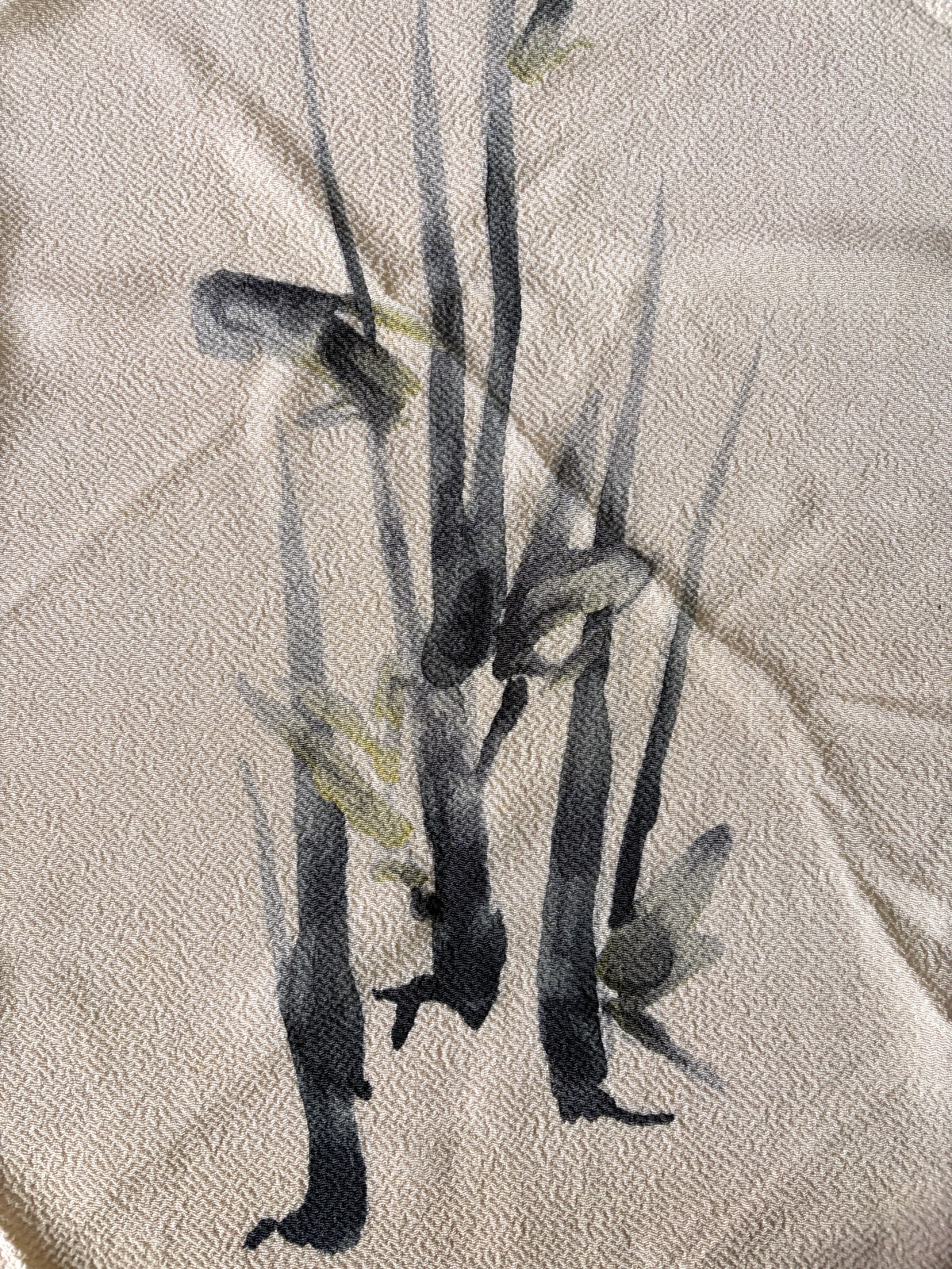 Vintage silk Furoshiki with handpainted Sumi-e design
