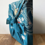 Vintage Chirimen silk Furoshiki – blue leaves design