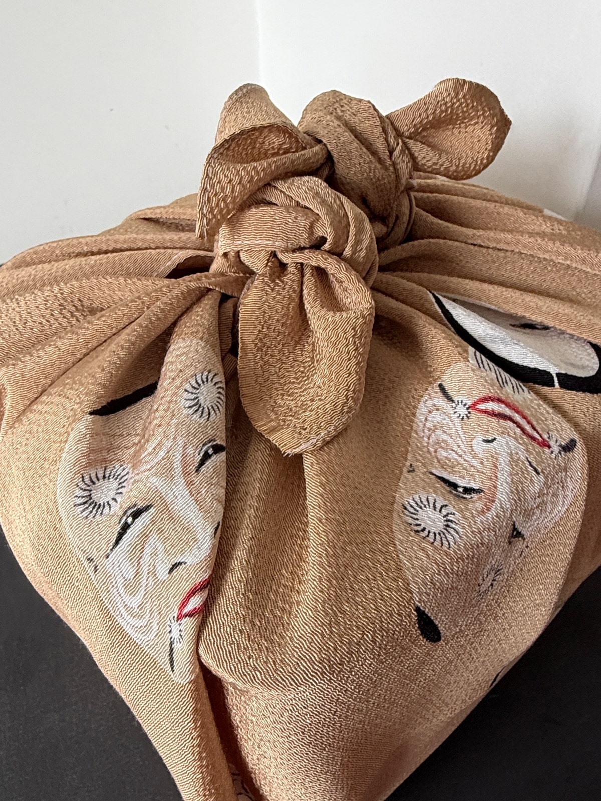 Vintage Furoshiki wrapping cloth design of Noh masks netherlands natsukashii