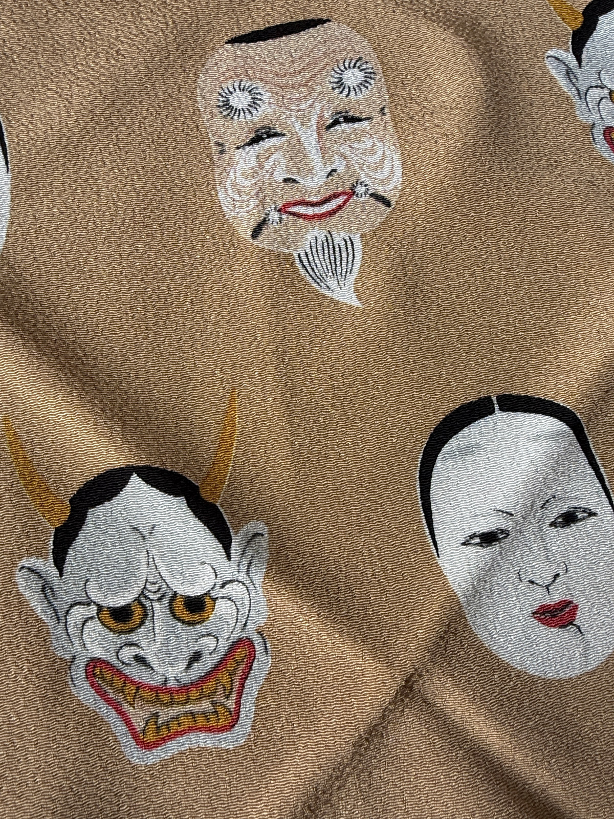 Vintage Furoshiki (wrapping cloth) with design of Noh masks