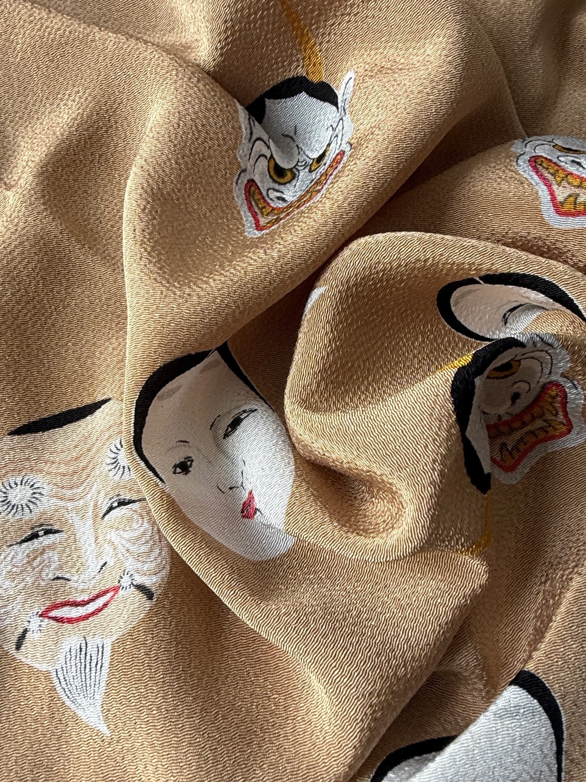 Vintage Furoshiki wrapping cloth design of Noh masks netherlands natsukashii