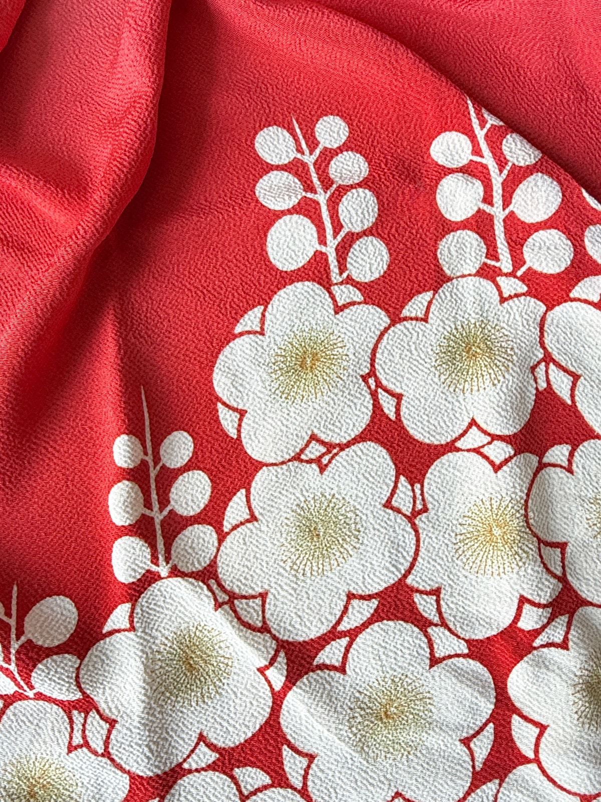 Vintage Chirimen silk Furoshiki with plum flower design