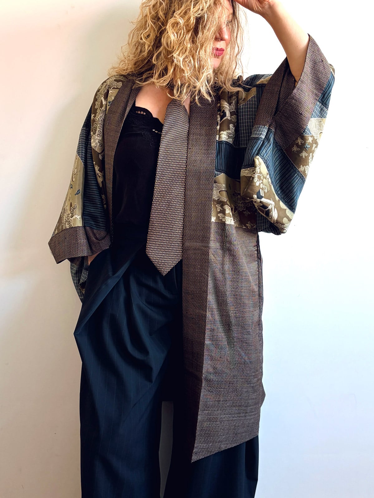 YUTO – vintage brown Tsumugi silk men’s Haori – Kimono jacket