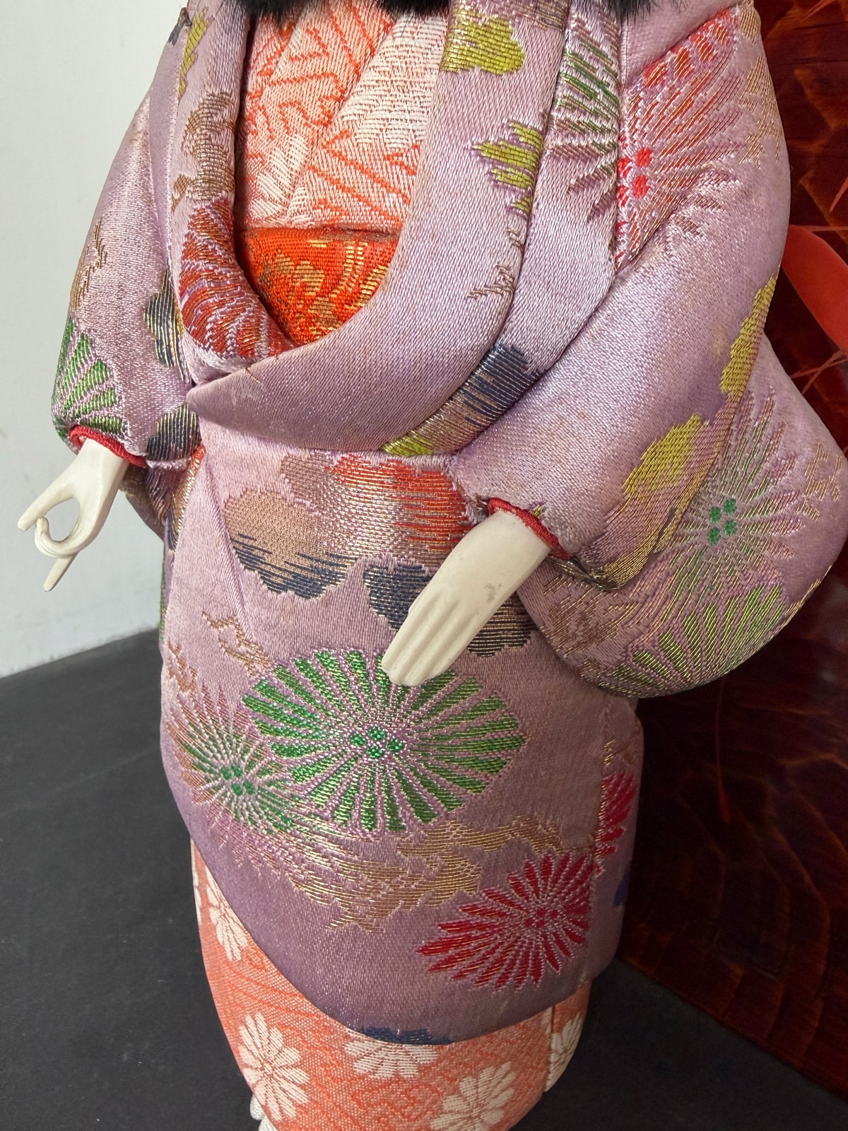 Vintage Kimekomi doll in silk purple Kimono netherlands natukashii