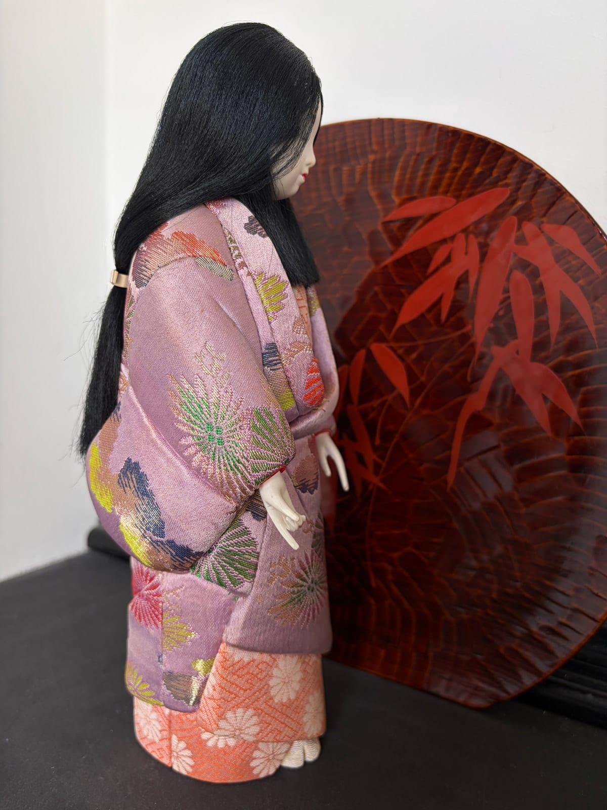 Vintage Kimekomi doll in silk purple Kimono netherlands natukashii