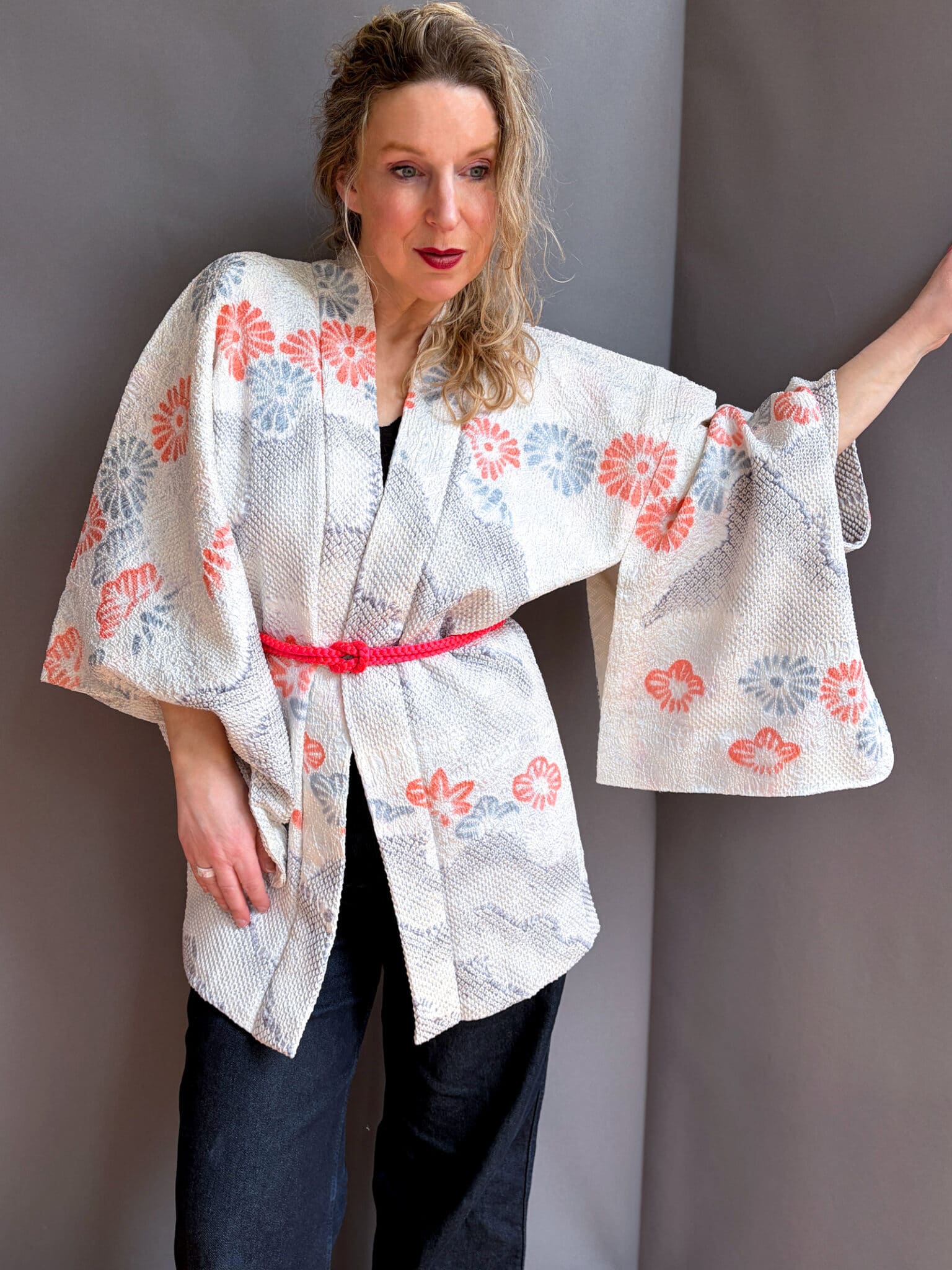 NOZOMI - Vintage silk Haori with stunning Shibori design kimono netherlands natukashii