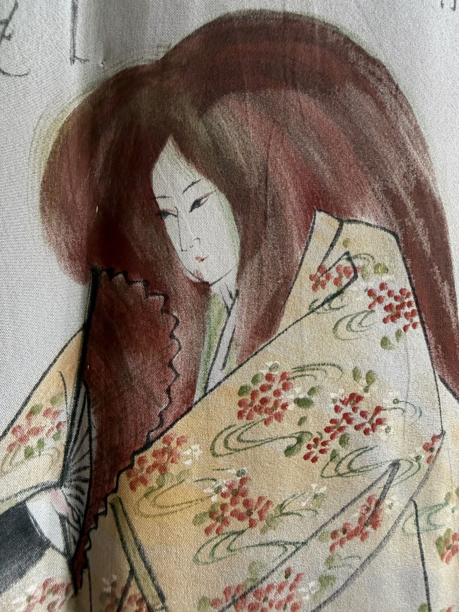KUROZUKA – vintage men’s Oshima Tsumugi haori – Handpainted Noh theatre lining