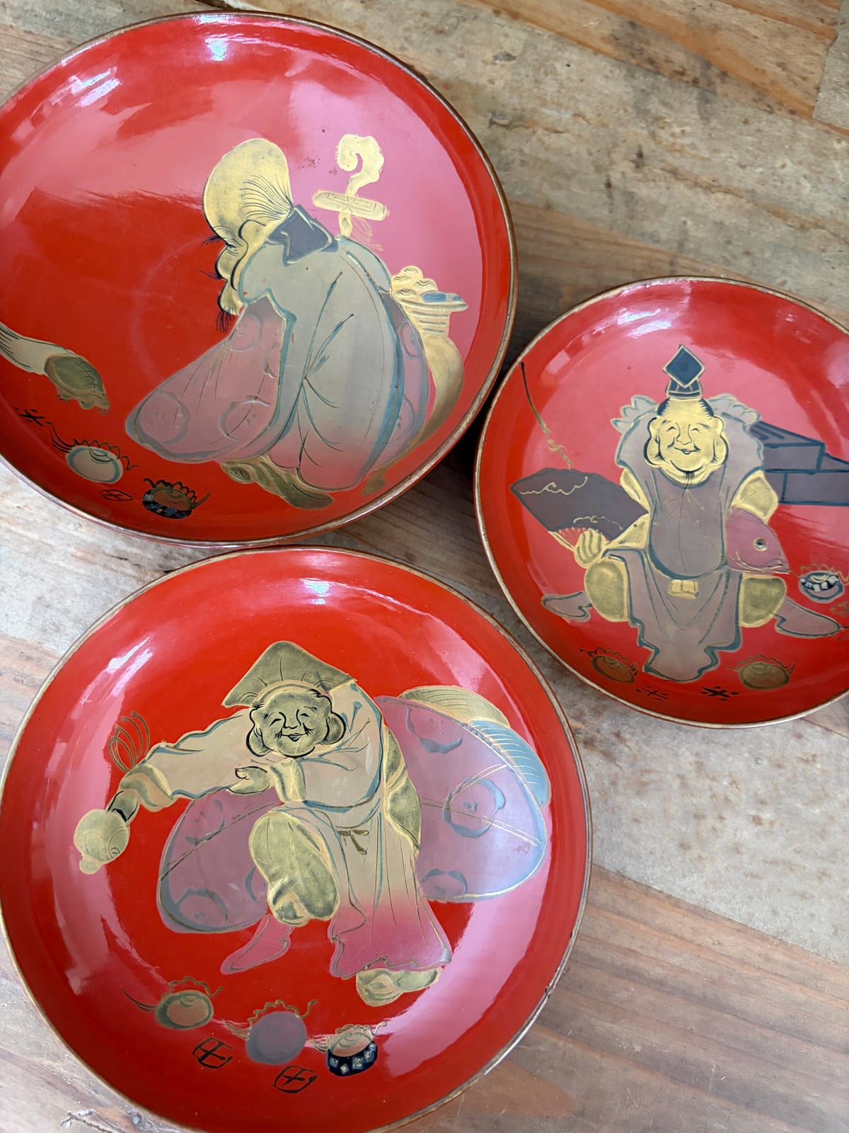 Antique lacquerware SAKAZUKI Sake cup set – Lucky Gods