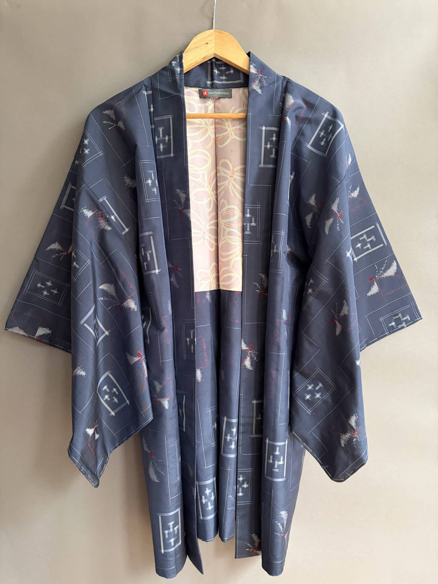 TSUMUGI - vintage Tsumugi silk Haori in jeans blue natsukashii silk netherlandskimono