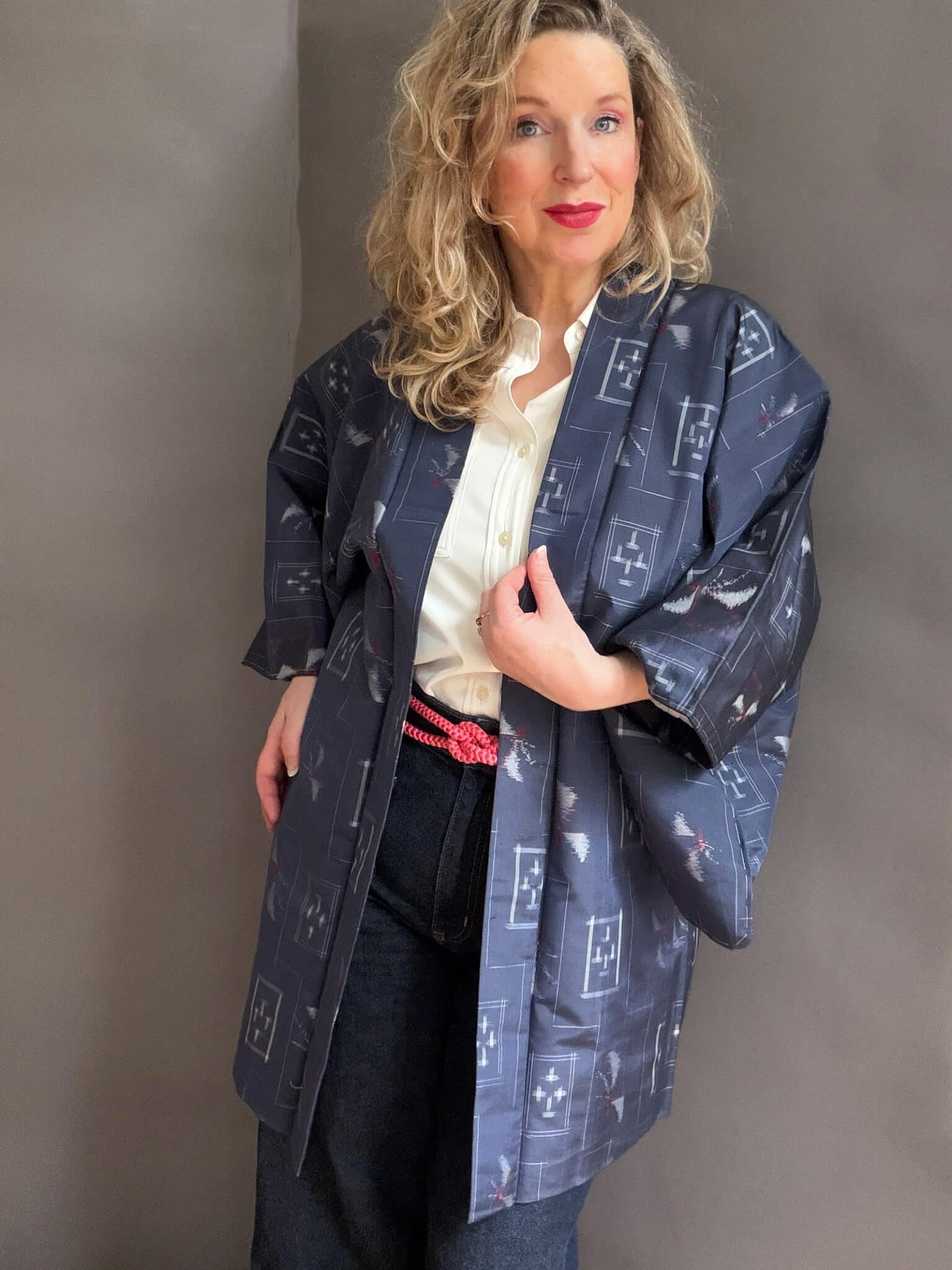 TSUMUGI - vintage Tsumugi silk Haori in jeans blue natsukashii silk netherlandskimono