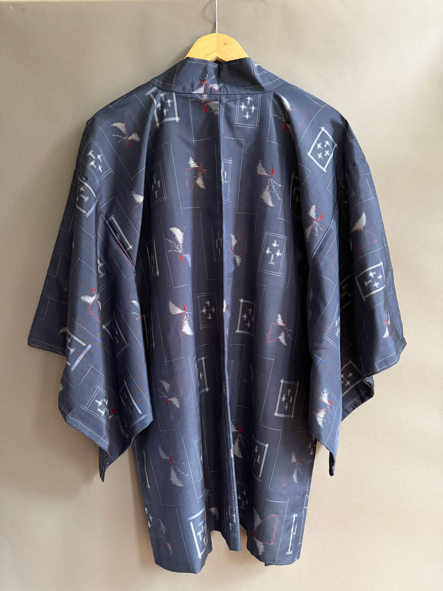 TSUMUGI - vintage Tsumugi silk Haori in jeans blue natsukashii silk netherlandskimono