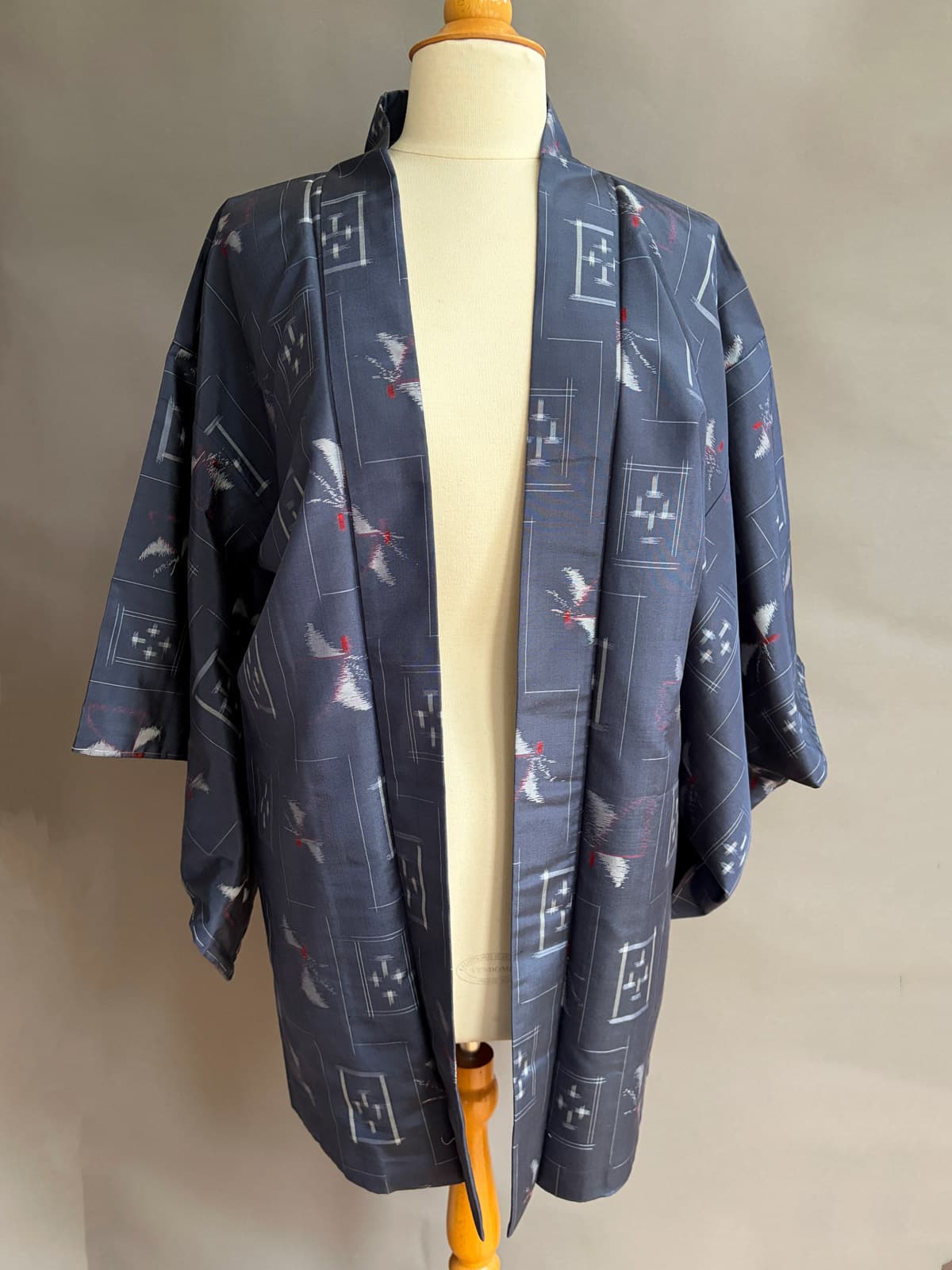 TSUMUGI - vintage Tsumugi silk Haori in jeans blue natsukashii silk netherlandskimono