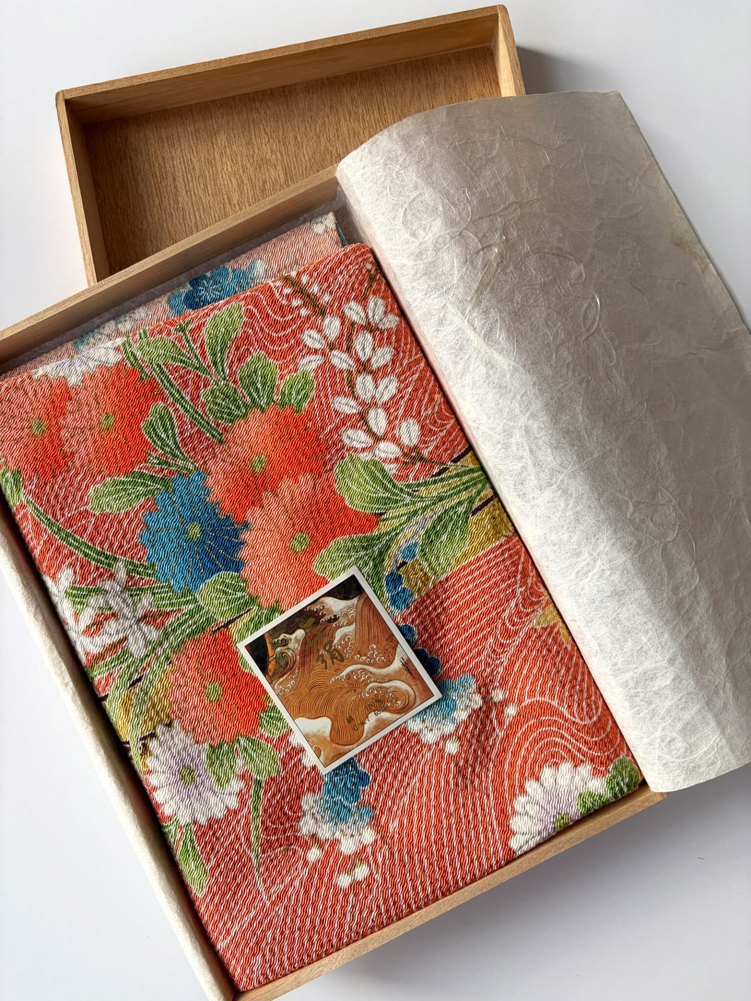 Vintage Chirimen silk Furoshiki with Takarabune and flower design
